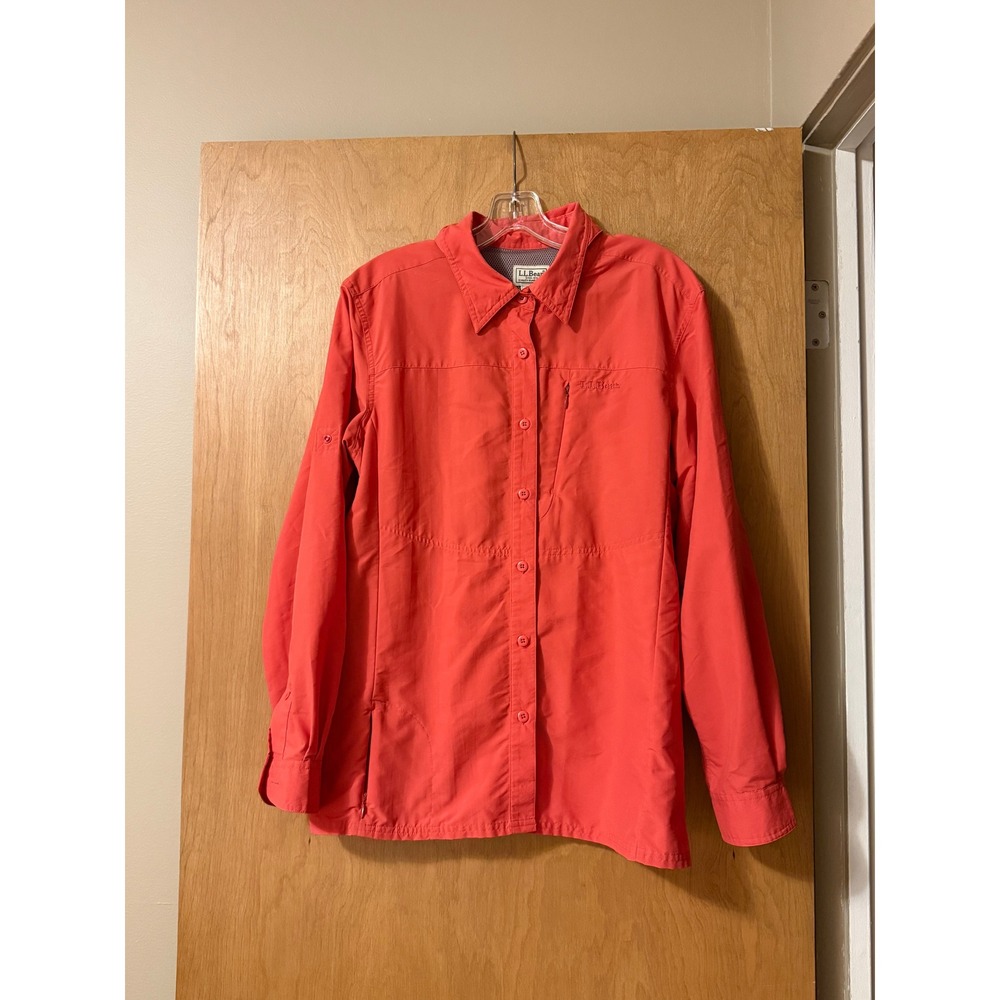 L.L. Bean No Fly Zone Shirt Womens L Coral Long Sleeve Vented Insect Repellent